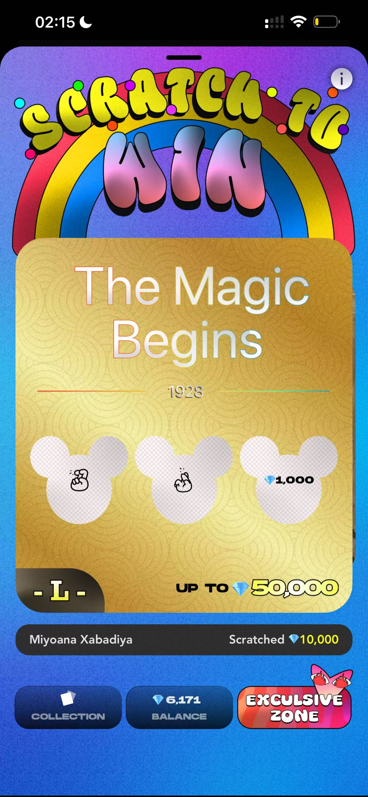 Fr+ Scratch Card — up to 50,000 diamonds